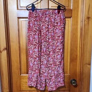 LOFT Vibrant Red and Pink Patterned Ankle Length Pants